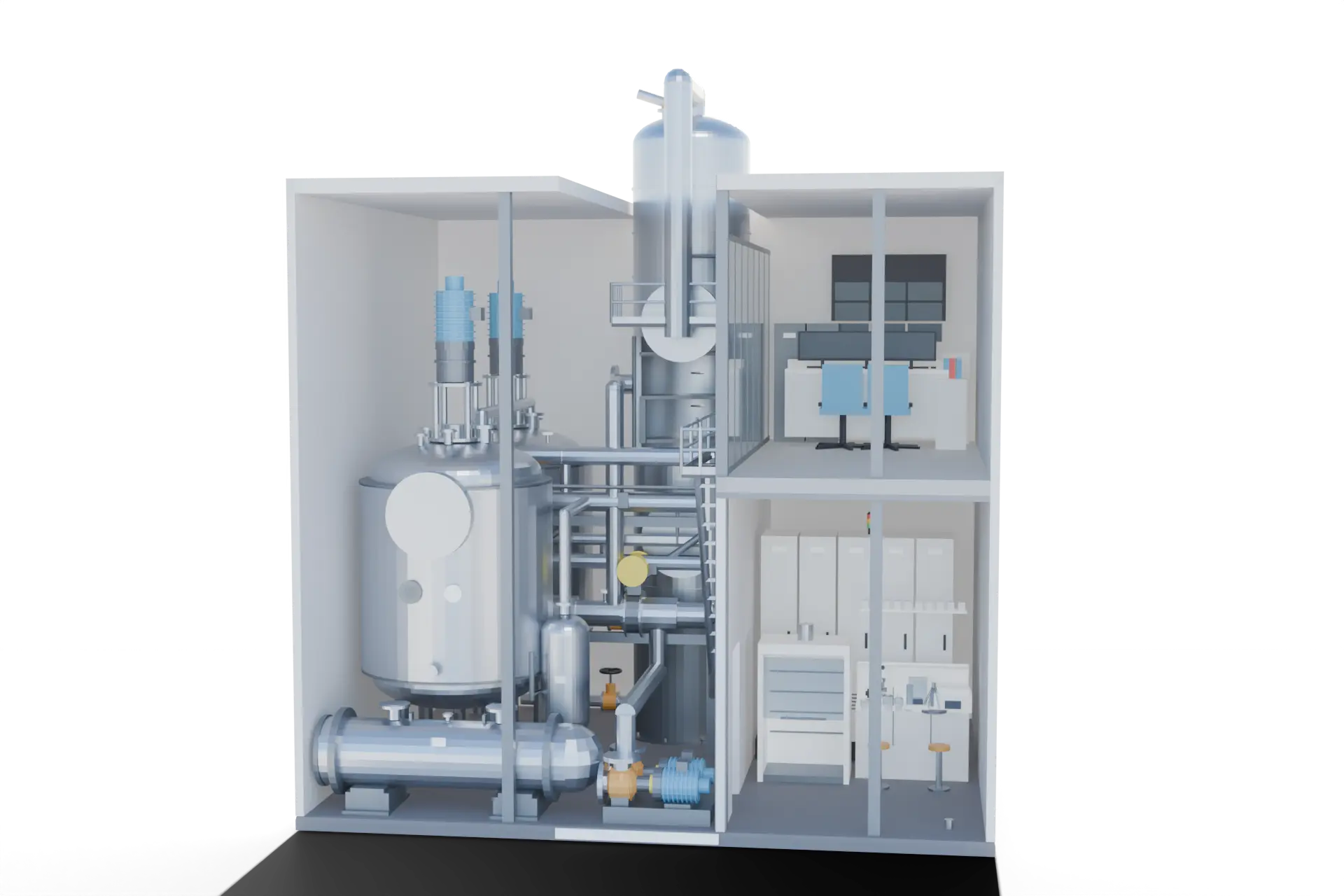3D-gedrucktes Anlagenmodell, Verfahrensgebäude als Cutaway